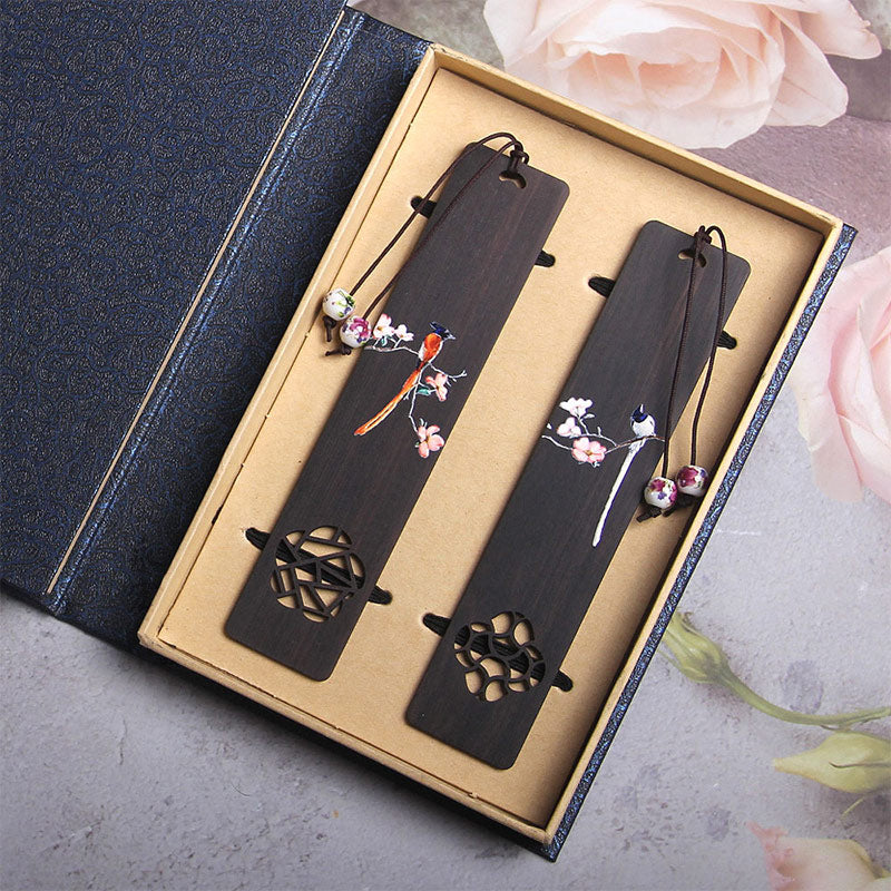 Ebony Oriole Bird Wood Bookmark with Gift Box