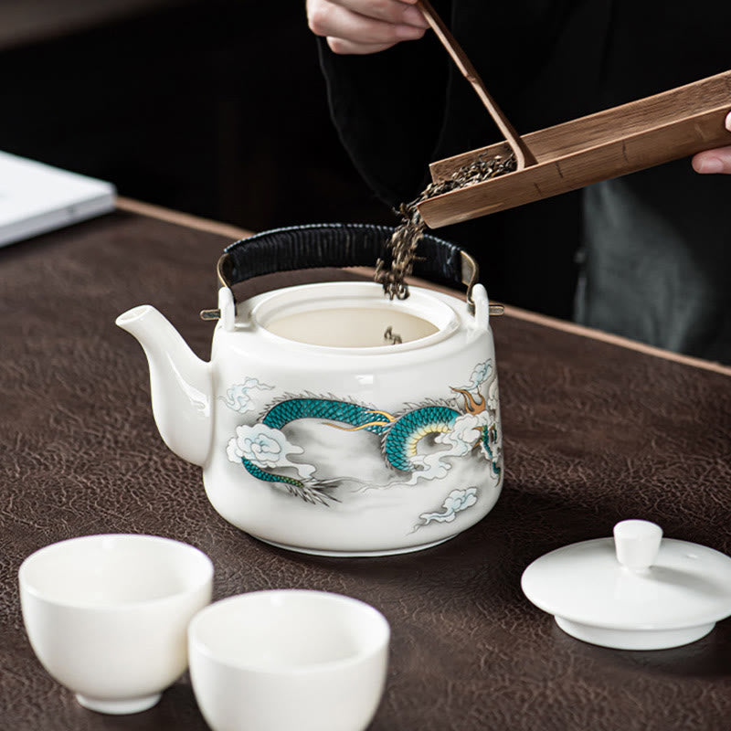 Vintage Ceramic Dragon Mountain Fisherman Kung Fu Teapot 600ml