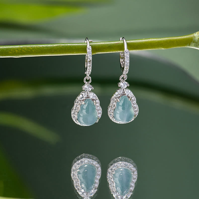 Green Jade Gourd Drop Earrings for Abundance & Prosperity