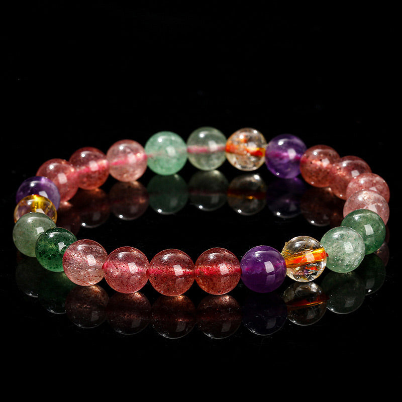 8mm Multicolored Strawberry Quartz Love Bracelet