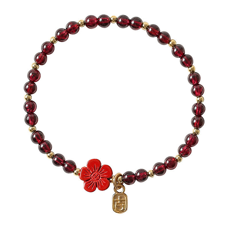 14K Gold Garnet Cinnabar Flower Calm Bracelet