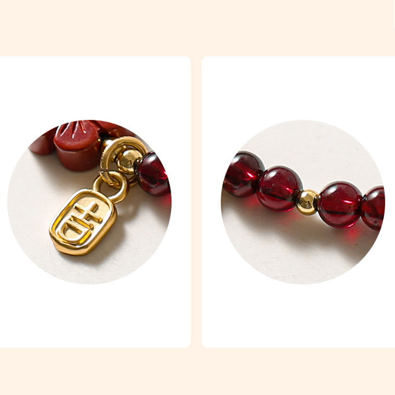 14K Gold Garnet Cinnabar Flower Calm Bracelet
