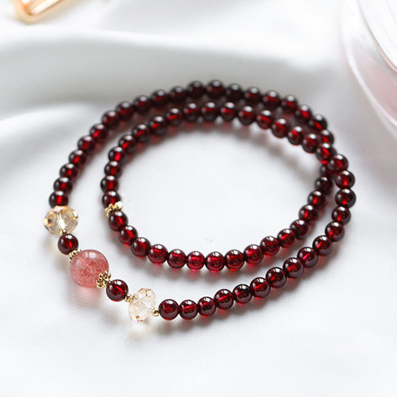 14K Gold Garnet Strawberry Quartz Stability Bracelet