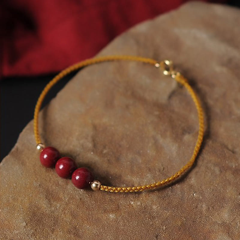 14K Gold Plated Cinnabar Blessing String Braided Bracelet