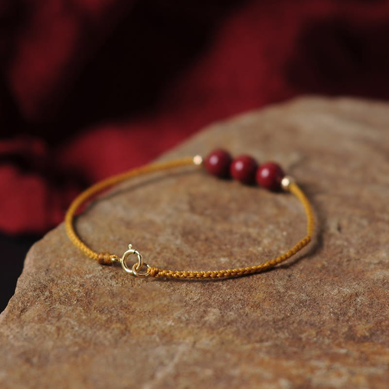 14K Gold Plated Cinnabar Blessing String Braided Bracelet