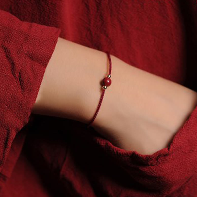 14K Gold Plated Cinnabar Blessing String Braided Bracelet