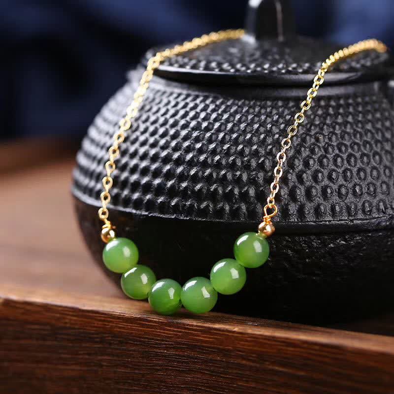 14k Gold Plated Hetian Cyan Jade Luck Necklace Pendant