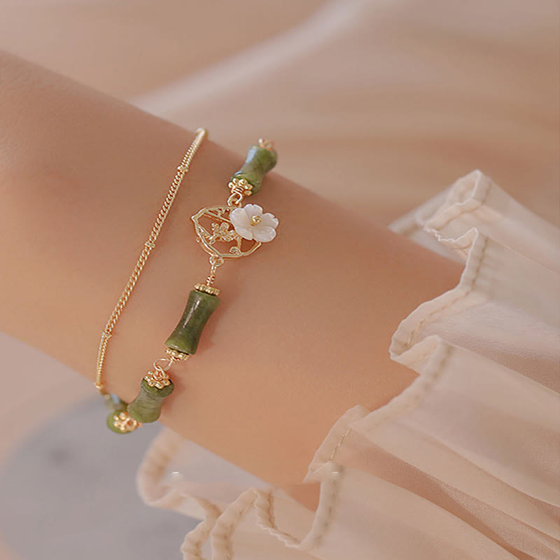 14k Gold Plated Peridot Spiritual Bracelet with Bamboo Flower