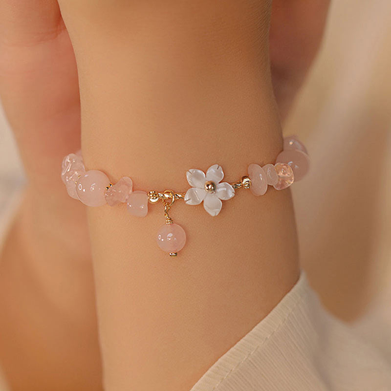 14k Gold Plated Pink Crystal Flower Love Bracelet 8mm