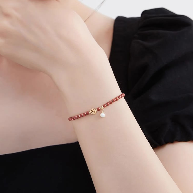 14K Gold Plated Red Agate Confidence Bracelet with Copper Coin