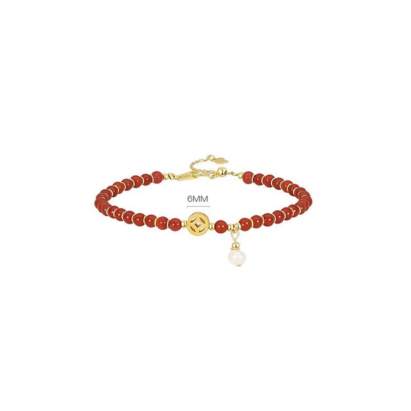 14K Gold Plated Red Agate Confidence Bracelet with Copper Coin