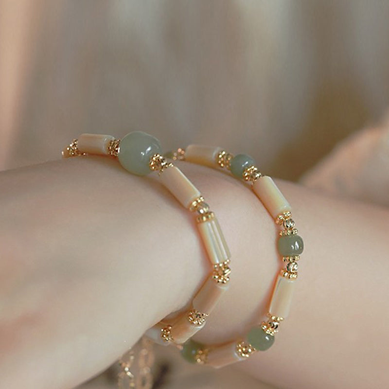 14k Gold Plated Tridacna Stone & Hetian Jade Bamboo Bracelet