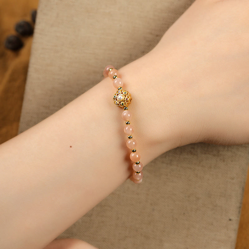 14K Gold Strawberry Quartz Spiritual Bracelet with Fu Charm