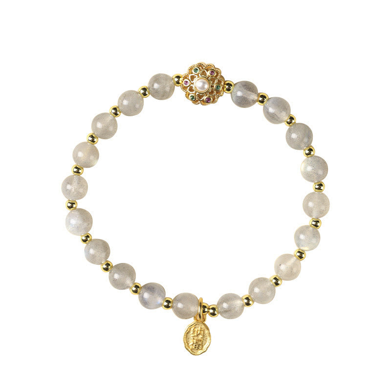 14K Gold Strawberry Quartz Spiritual Bracelet with Fu Charm