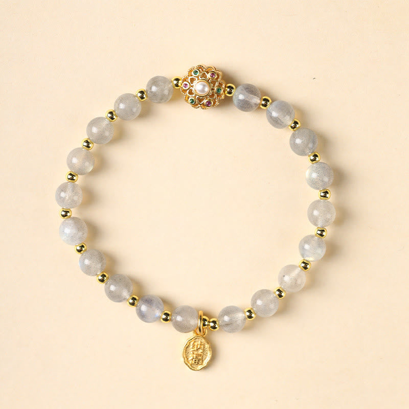 14K Gold Strawberry Quartz Spiritual Bracelet with Fu Charm