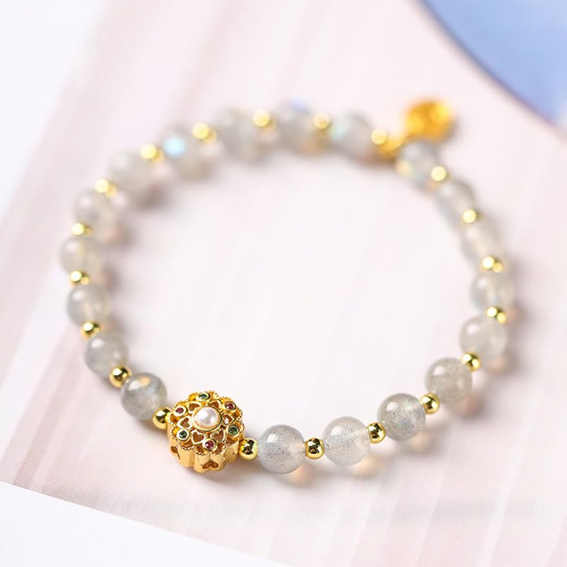 14K Gold Strawberry Quartz Spiritual Bracelet with Fu Charm