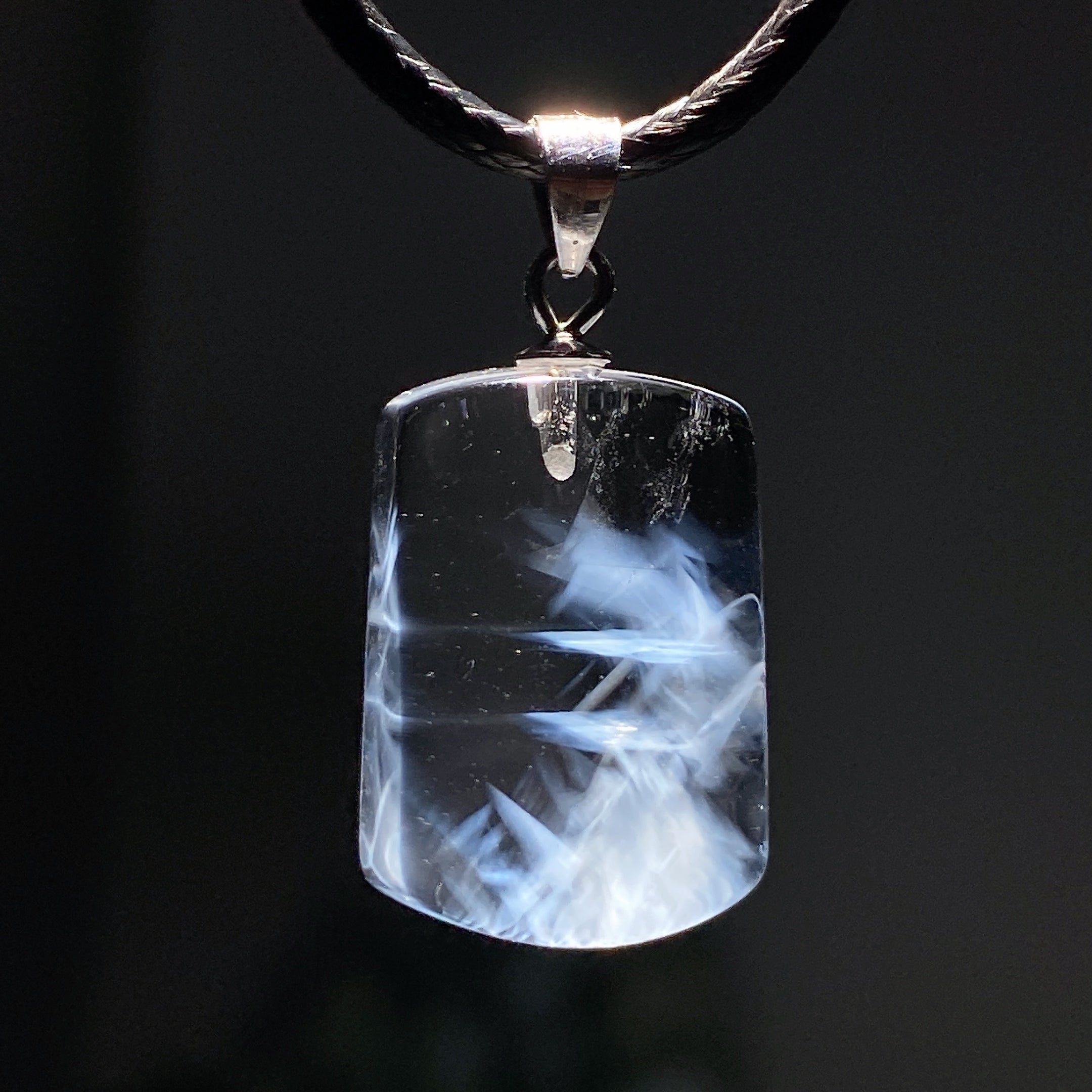 14mm Blue Needle Quartz Sterling Silver Pendant