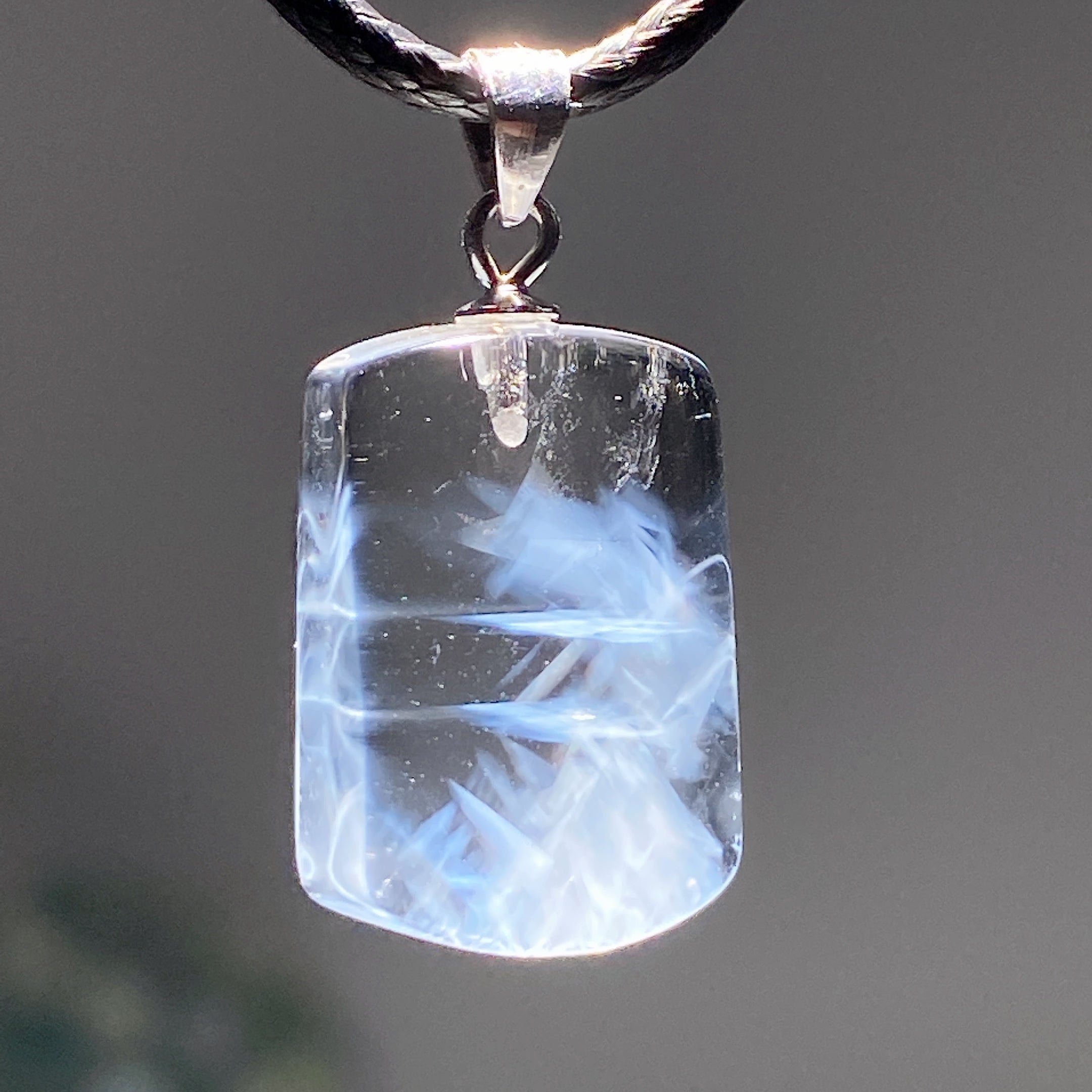 14mm Blue Needle Quartz Sterling Silver Pendant
