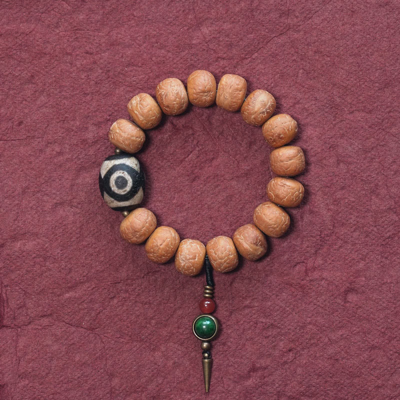 14mm Bodhi Seed Dzi Bead Wrist Mala Bracelet for Peace