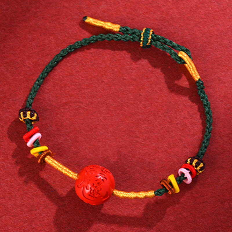 14mm Cinnabar Blessing Bracelet with Green String for Balance
