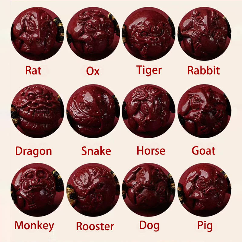 14mm Cinnabar Chinese Zodiac Blessing Necklace Pendant