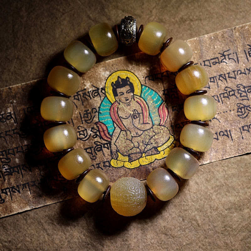 14mm Om Mani Padme Hum Sheep Horn Bracelet Unisex