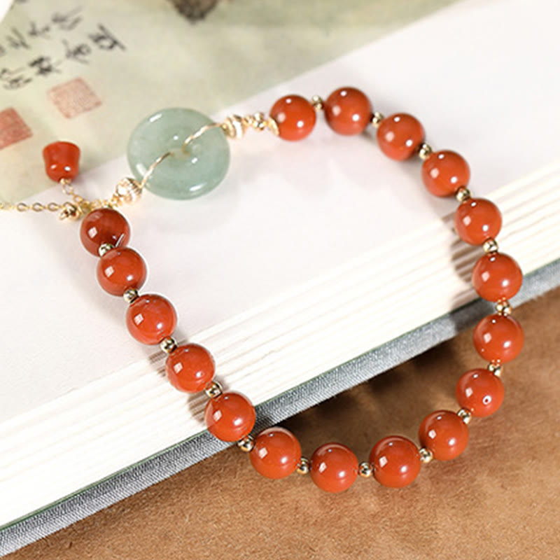 14mm Red Agate Jade Peace Buckle Confidence Bracelet