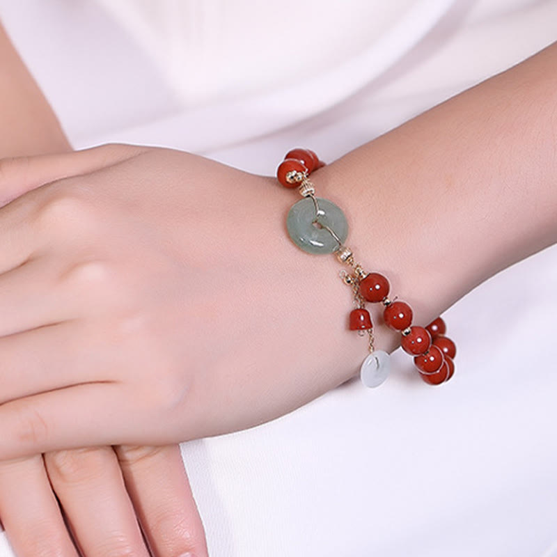 14mm Red Agate Jade Peace Buckle Confidence Bracelet