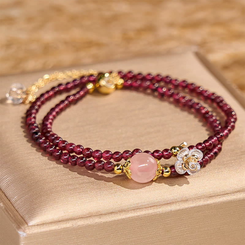 15-16cm Pink Garnet & Crystal Calm Double Wrap Bracelet