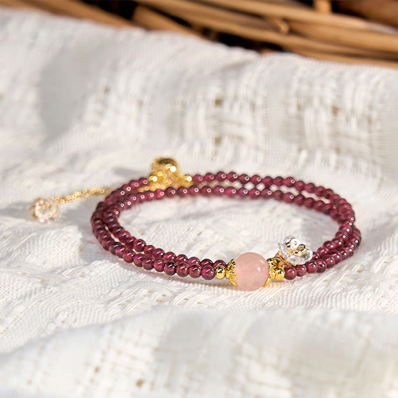 15-16cm Pink Garnet & Crystal Calm Double Wrap Bracelet