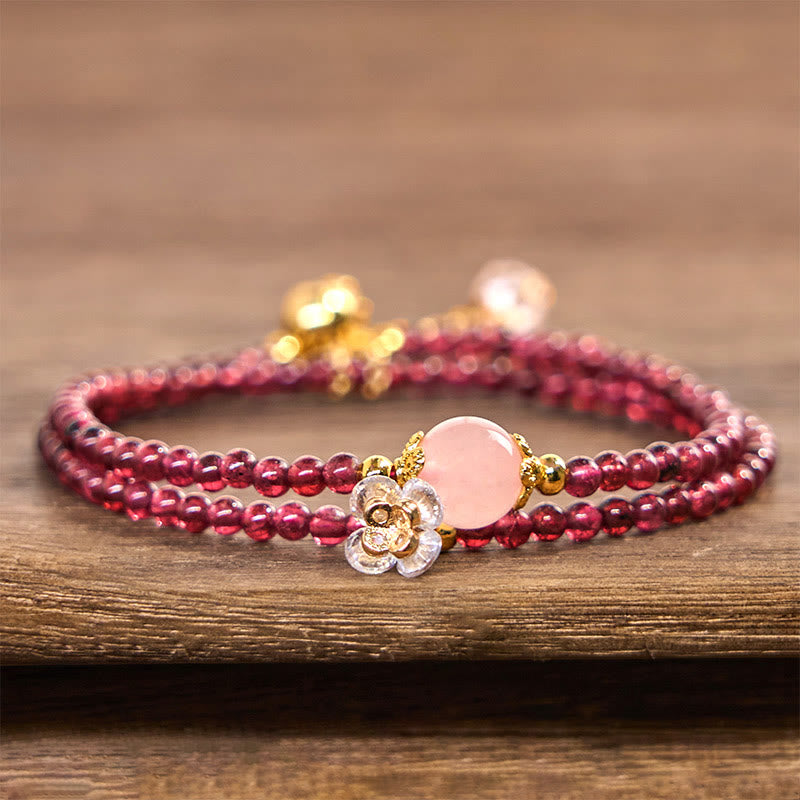 15-16cm Pink Garnet & Crystal Calm Double Wrap Bracelet