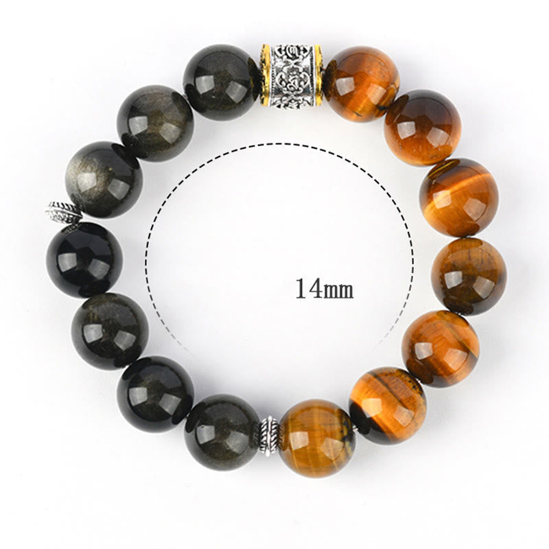 15-17cm Om Mani Padme Hum Tiger Eye Gold Sheen Obsidian Bracelet