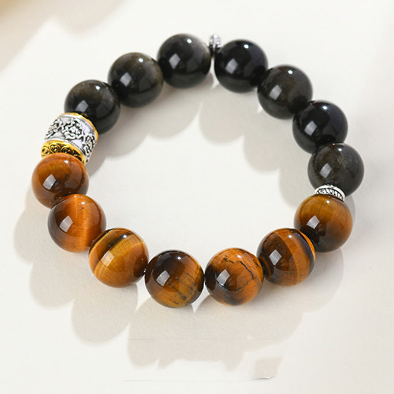 15-17cm Om Mani Padme Hum Tiger Eye Gold Sheen Obsidian Bracelet