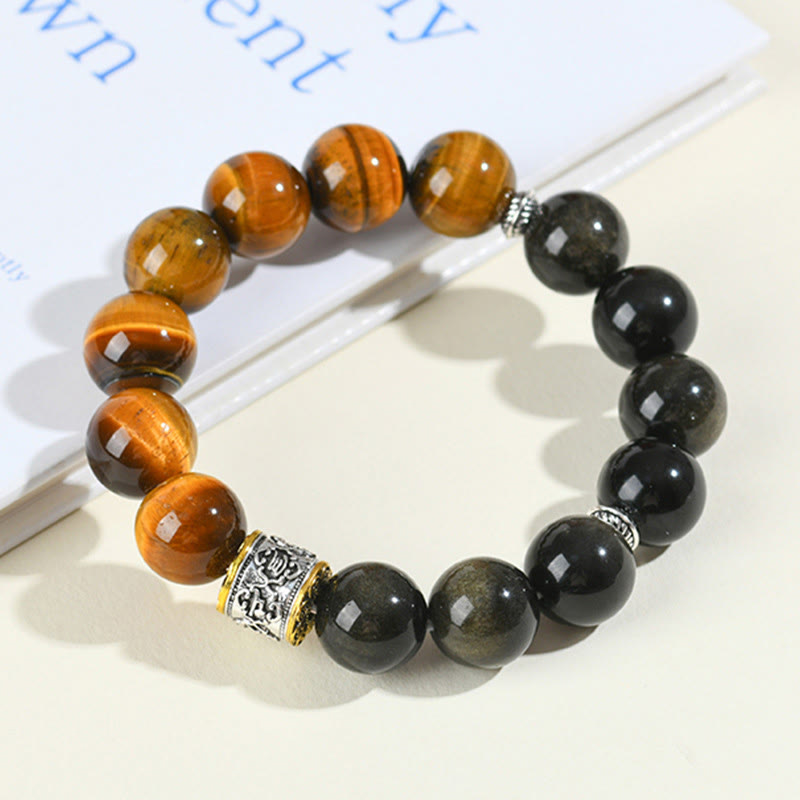 15-17cm Om Mani Padme Hum Tiger Eye Gold Sheen Obsidian Bracelet