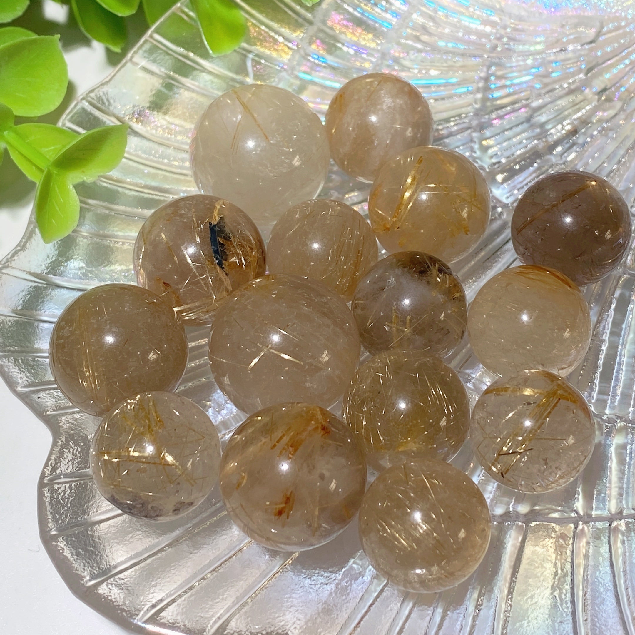 15-20mm Golden Rutilated Quartz Crystal Sphere for Healing