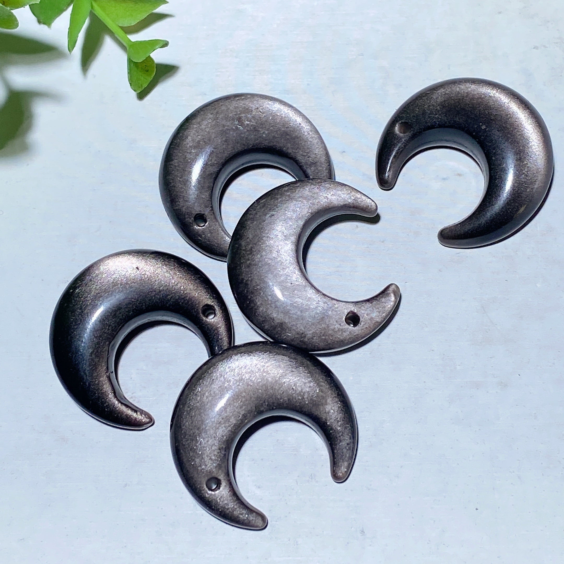 15-20mm Silver Obsidian Drilled Crystal Shapes for Jewelry