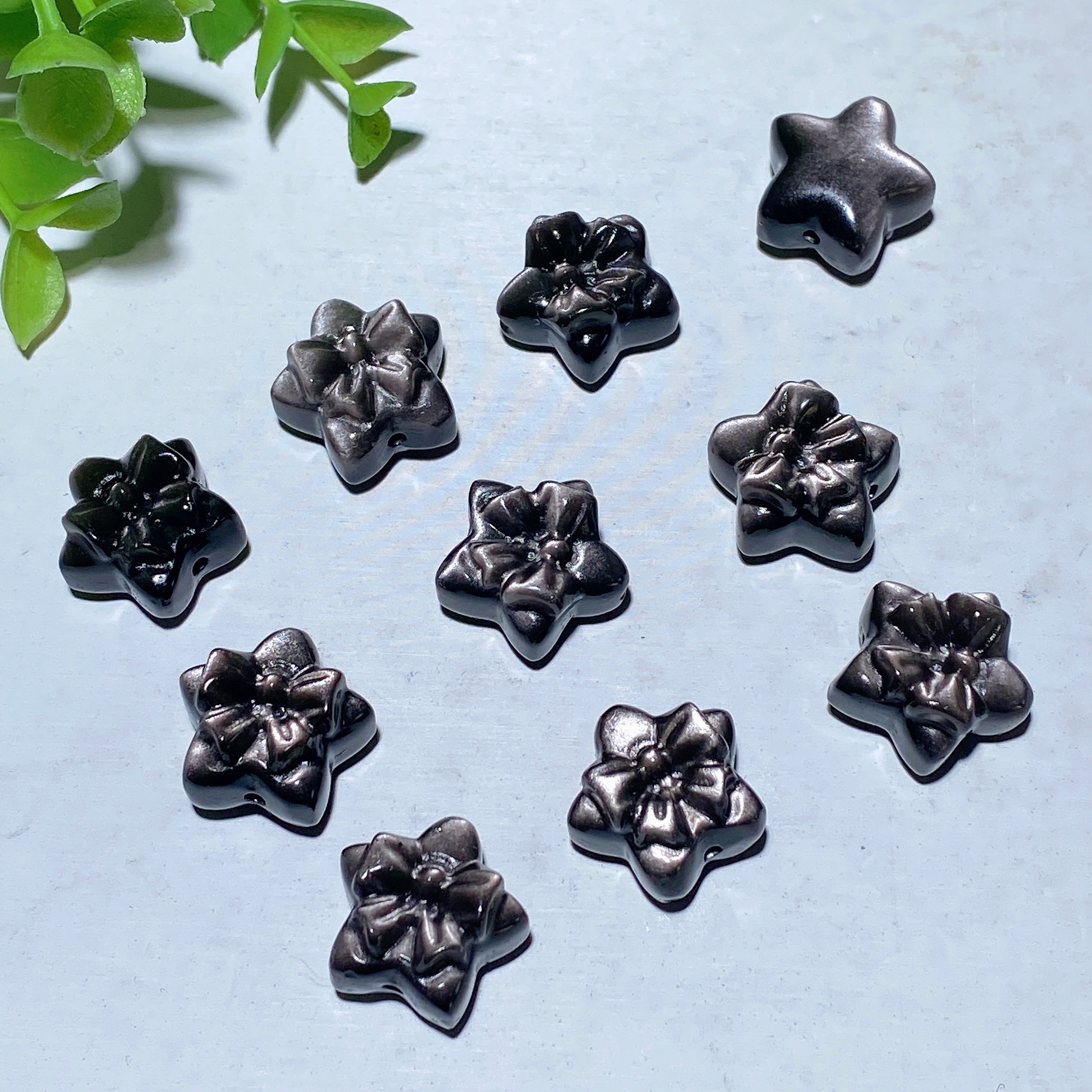 15-20mm Silver Obsidian Drilled Crystal Shapes for Jewelry