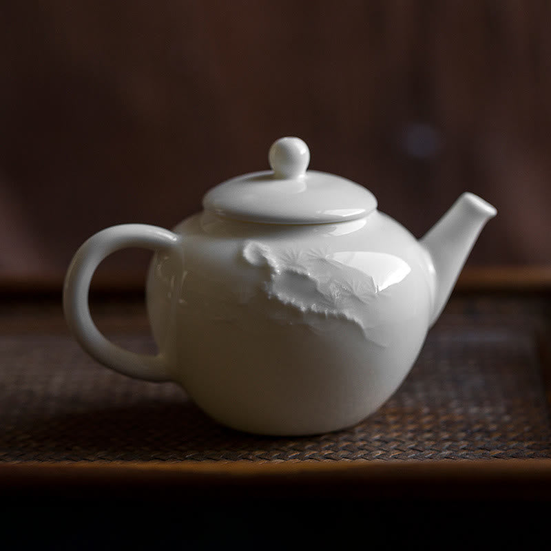 150ml Chinese Ceramic Teapot with Plum Pine Bamboo Engraved Design