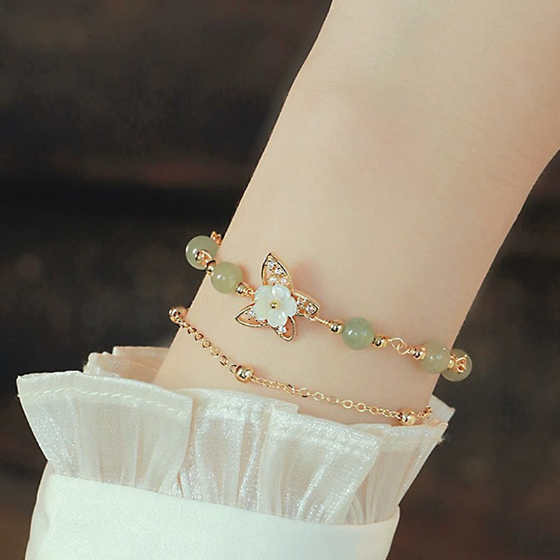 Double Layer 14K Gold Plated Jade Butterfly Luck Bracelet