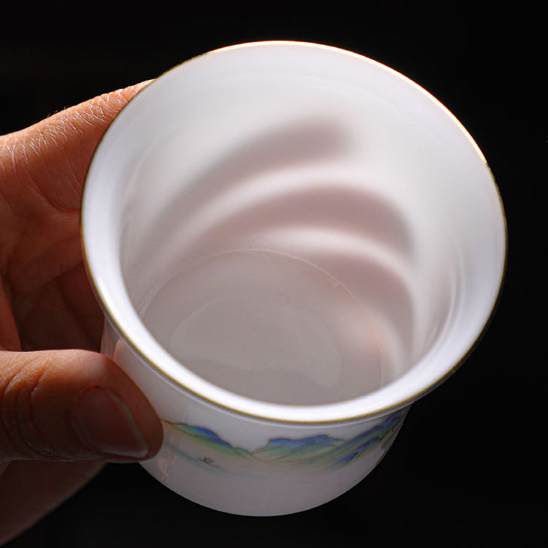 120ml Ceramic Teacup | Mountains Rivers Tree Elegance