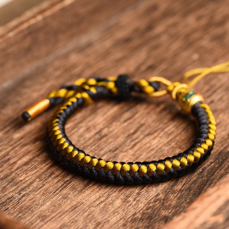 Om Mani Padme Hum Tibetan Black Gold Rope Bracelet
