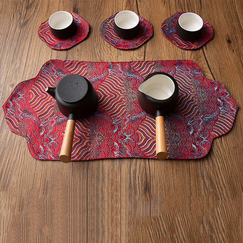 Sea Wave Bamboo Plum Blossom Brocade Tea Mat 48x22cm Zen Decor