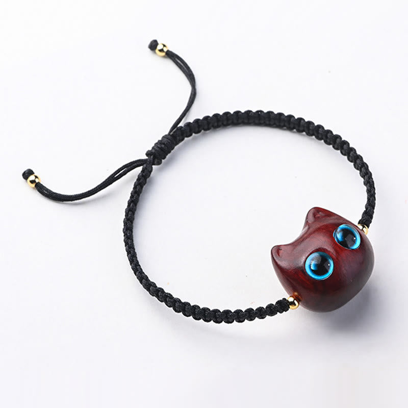 Unisex Small Leaf Red Sandalwood and Ebony Wood Calm Protection Bracelet