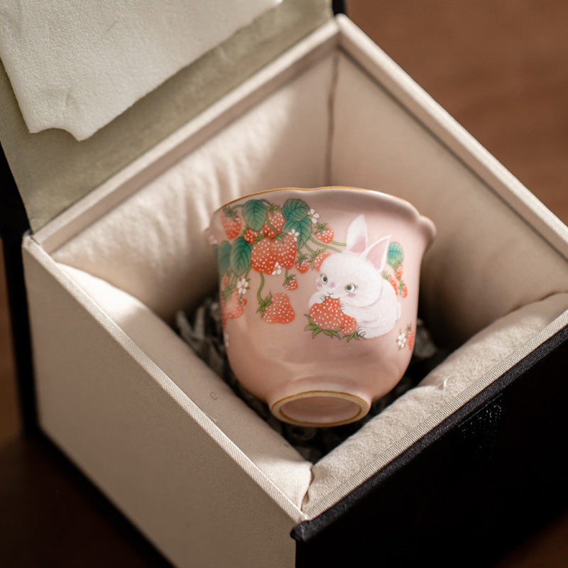 55ml Ceramic Strawberry Rabbit Teacup | Zen Decor Delight