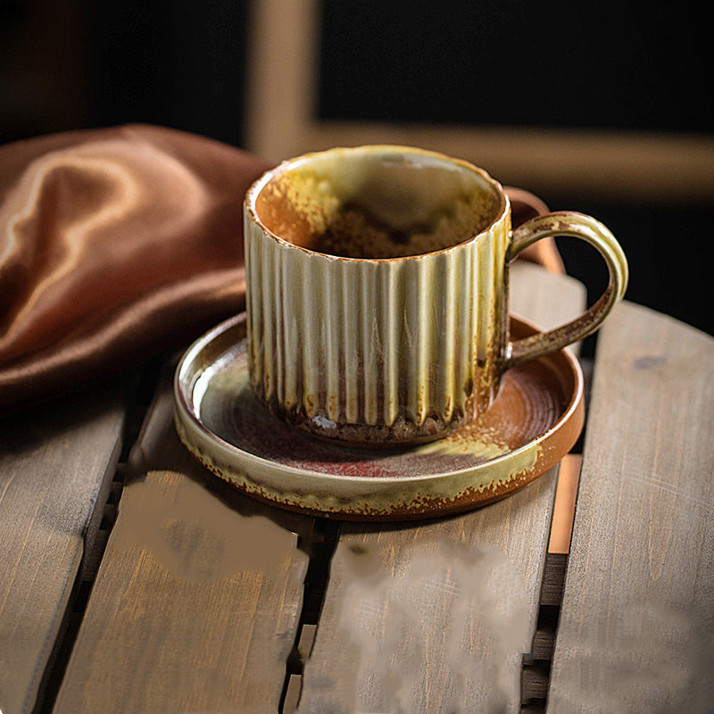 250ml Retro Striped Kiln Change Ceramic Coffee Mug | Zen Decor