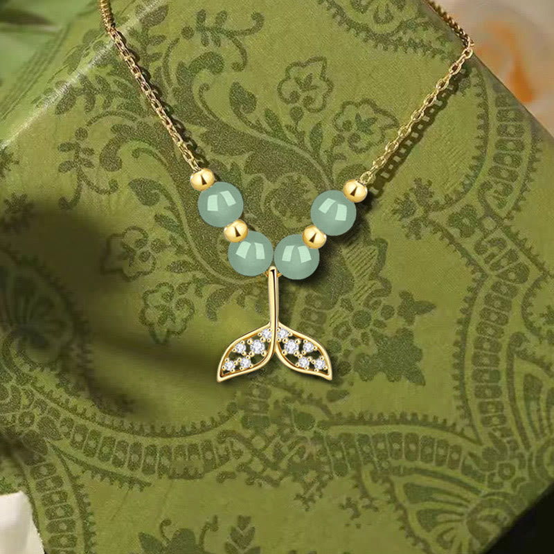 925 Sterling Silver Hetian Jade Luck Fishtail Necklace