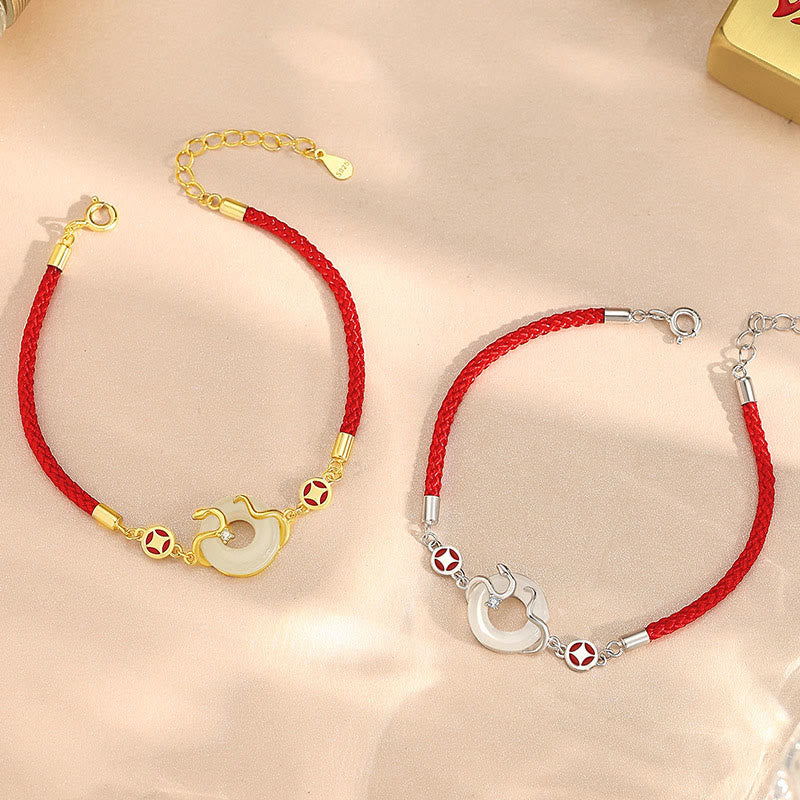 15cm Hetian Jade Peace Buckle Red String Bracelet for Prosperity
