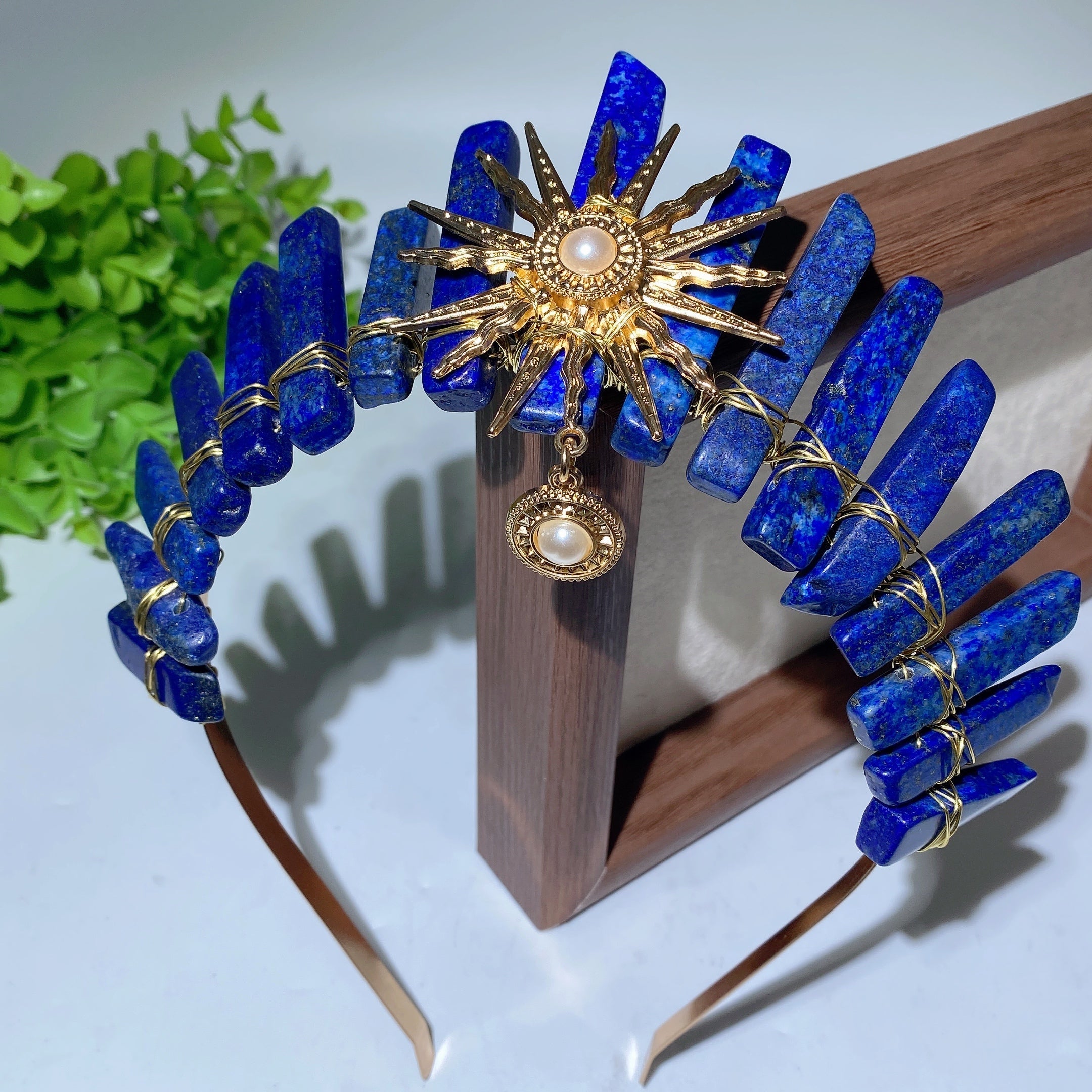 15cm Mixed Aura Crystal Healing Crown with Pearl Sun