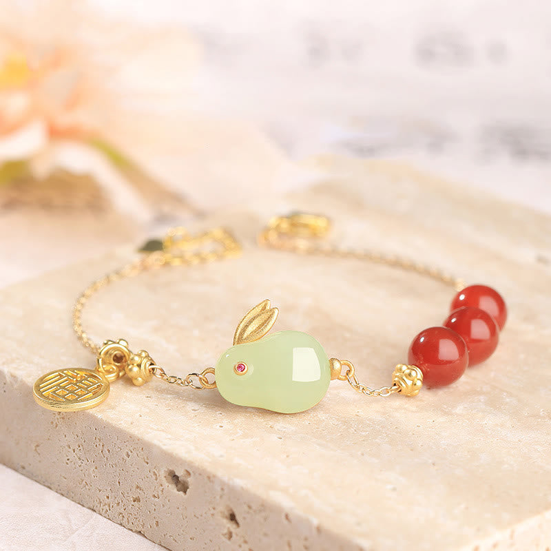 15cm Red Agate Jade Rabbit Luck Buckle Bracelet