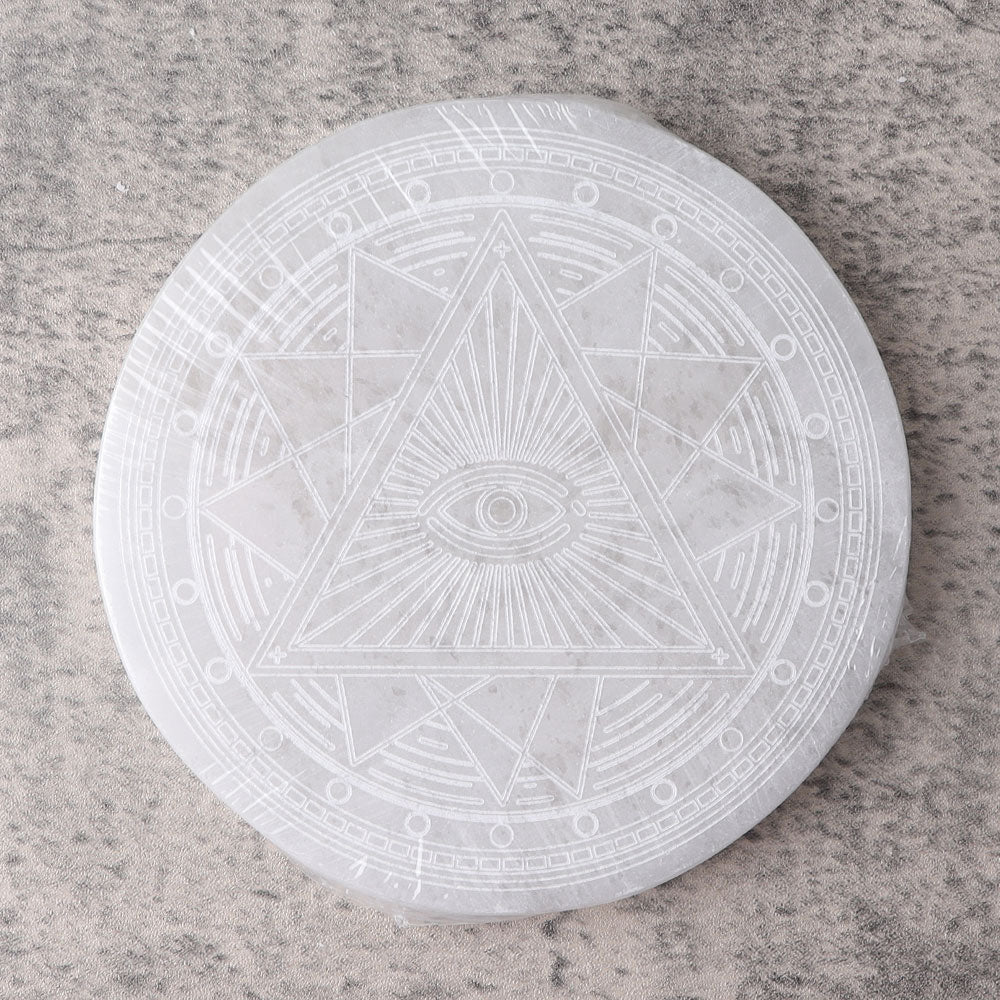 15cm Round Selenite Crystal Coaster with Spiritual Energy
